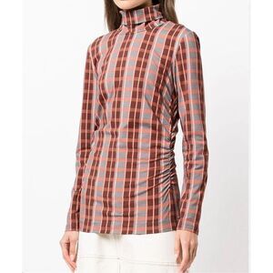 Tanya Taylor Shelby Grid Print Organic Cotton Top Size M